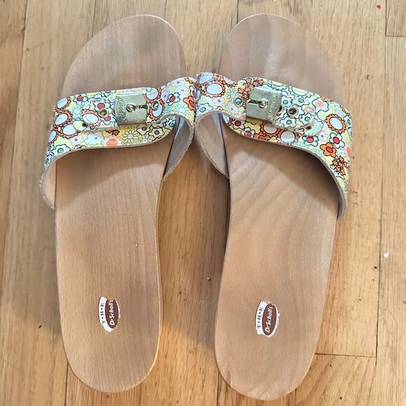 Dr. Scholls Original 10? Exercise Sandals Clogs Floral Daisy Wooden Sole Boho - Picture 3 of 16